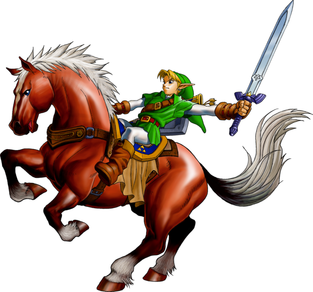 File:Link on Epona OoT artwork.png