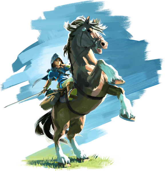File:Link on a horse BotW artwork.png