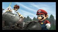 Pit and Mario catch their breath after defeating Link and Yoshi.
