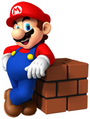 Mario leaning on a Brick Block.