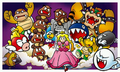 The Koopa Troop chasing Princess Peach in one of her escape attempts