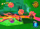 Super Mario Sunshine screenshot of Mario encountering Glorpedoes in Noki Bay