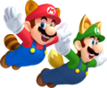 Raccoon Mario and Fox Luigi.