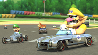 Wario in the 300 SL Roadster MK8 screenshot.png