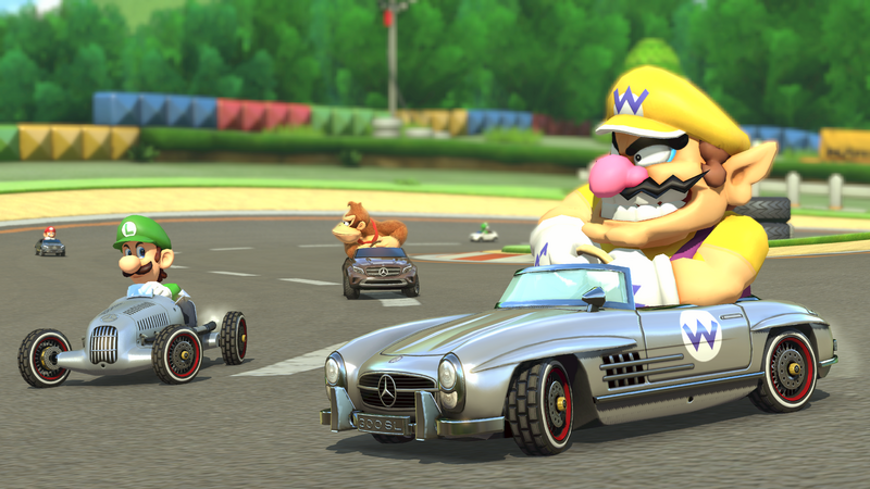 File:Wario in the 300 SL Roadster MK8 screenshot.png